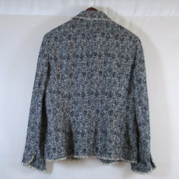 Talbots Womens Navy Blue and White Tweed Blazer with Fringe Size 12 Pre-… - Picture 2 of 6